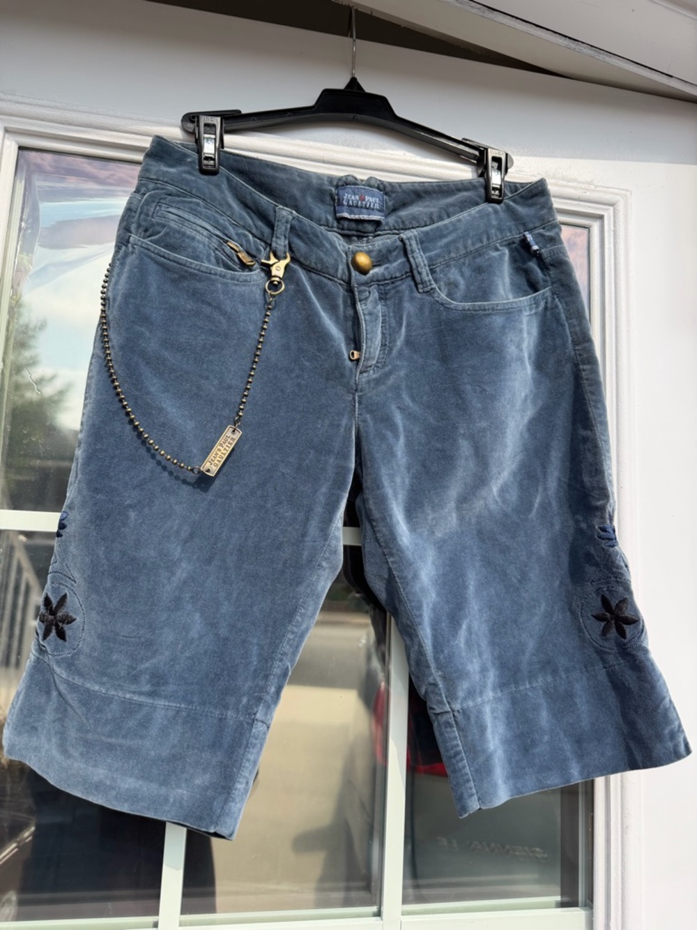 Rare Vintage ‘95 Jean Paul Gaultier Blue Velvet Embroidered Bermudas